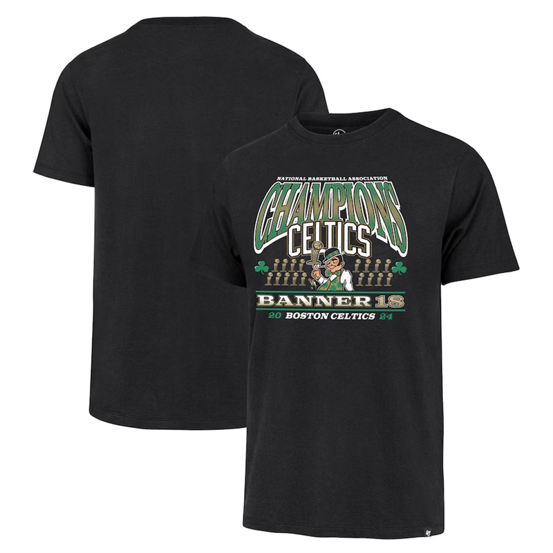 Men's Boston Celtics Black 18-Time 2024 Finals Champions Banner Franklin T-Shirt